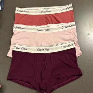 New Calvin Klein Boxer Briefs / Low Rise Trunk Trio - Wine,Pink, Purple. Cotton
